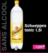 Boisson sans alcool, Schweppes tonic d'1,5 litre, à 3 euros